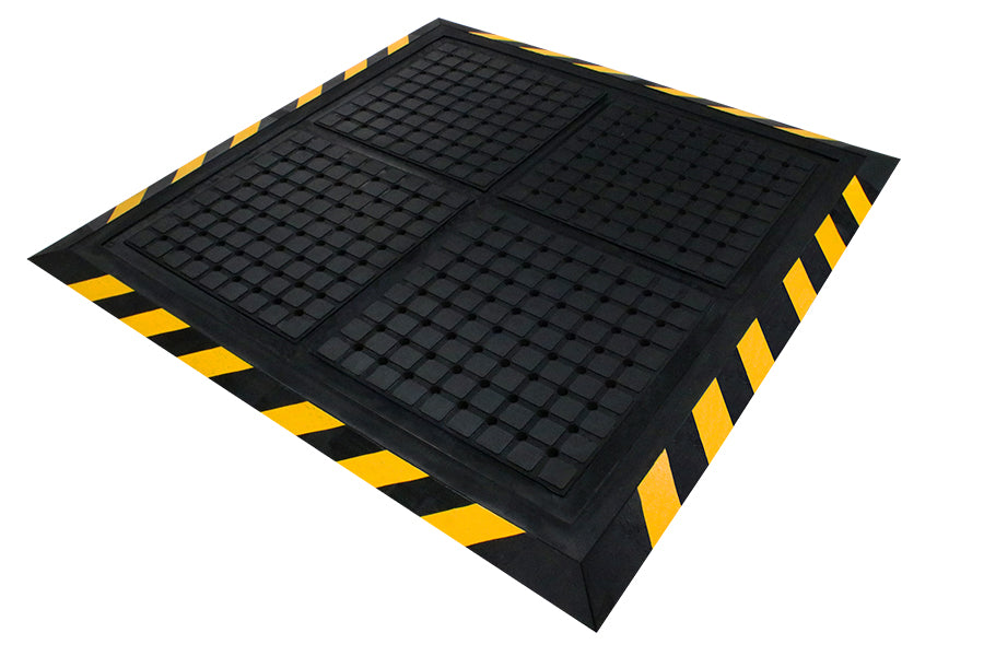 M+A Matting Hog Heaven Drainable Workstation Mat - 44" x 44" - 4415 Black Border, 4416 Yellow Stripe Border
