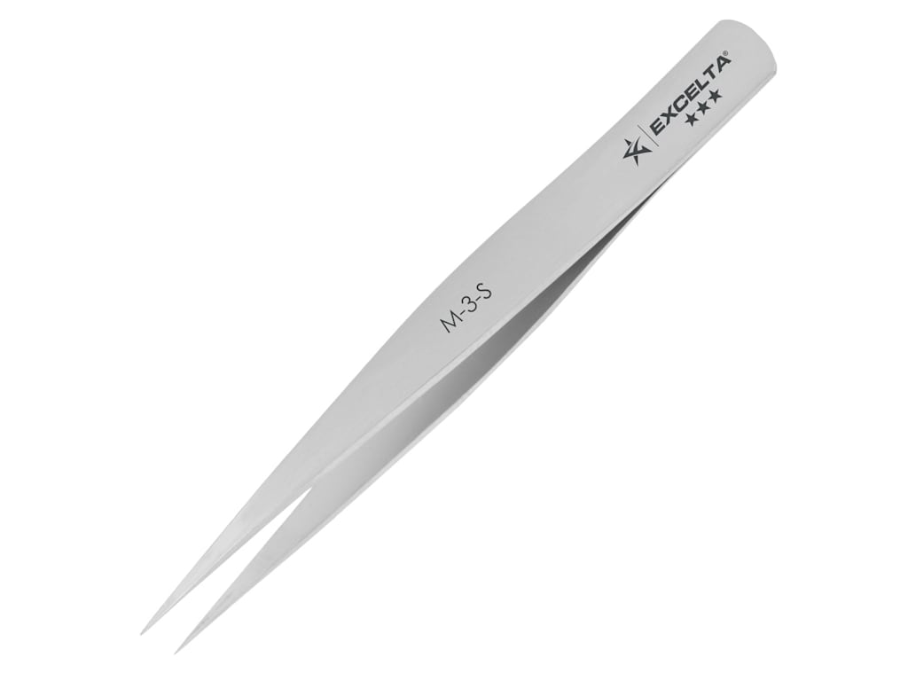 EXCELTA - M-3-S, Tweezers, Mini Straight, Very Fine Point, SS, 2.75" OAL, Mini Series