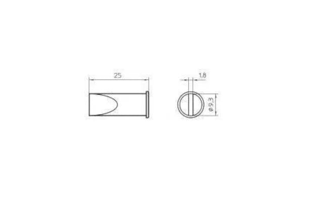 Weller LHT F soldering tip T0054445099, chisel 9.3 x 1.8 mm (Weller product drawing)
