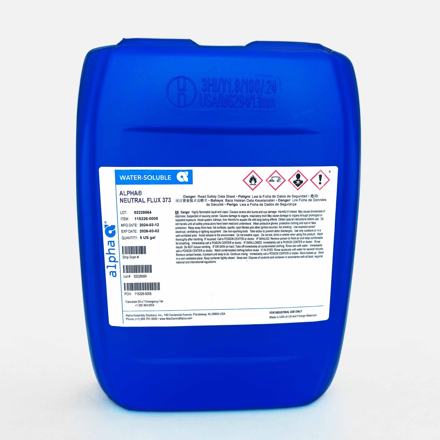 Alpha 115226-0005, NF373 Neutral-Flux Water-Soluble Wave Solder Flux - 5-gal. Pail