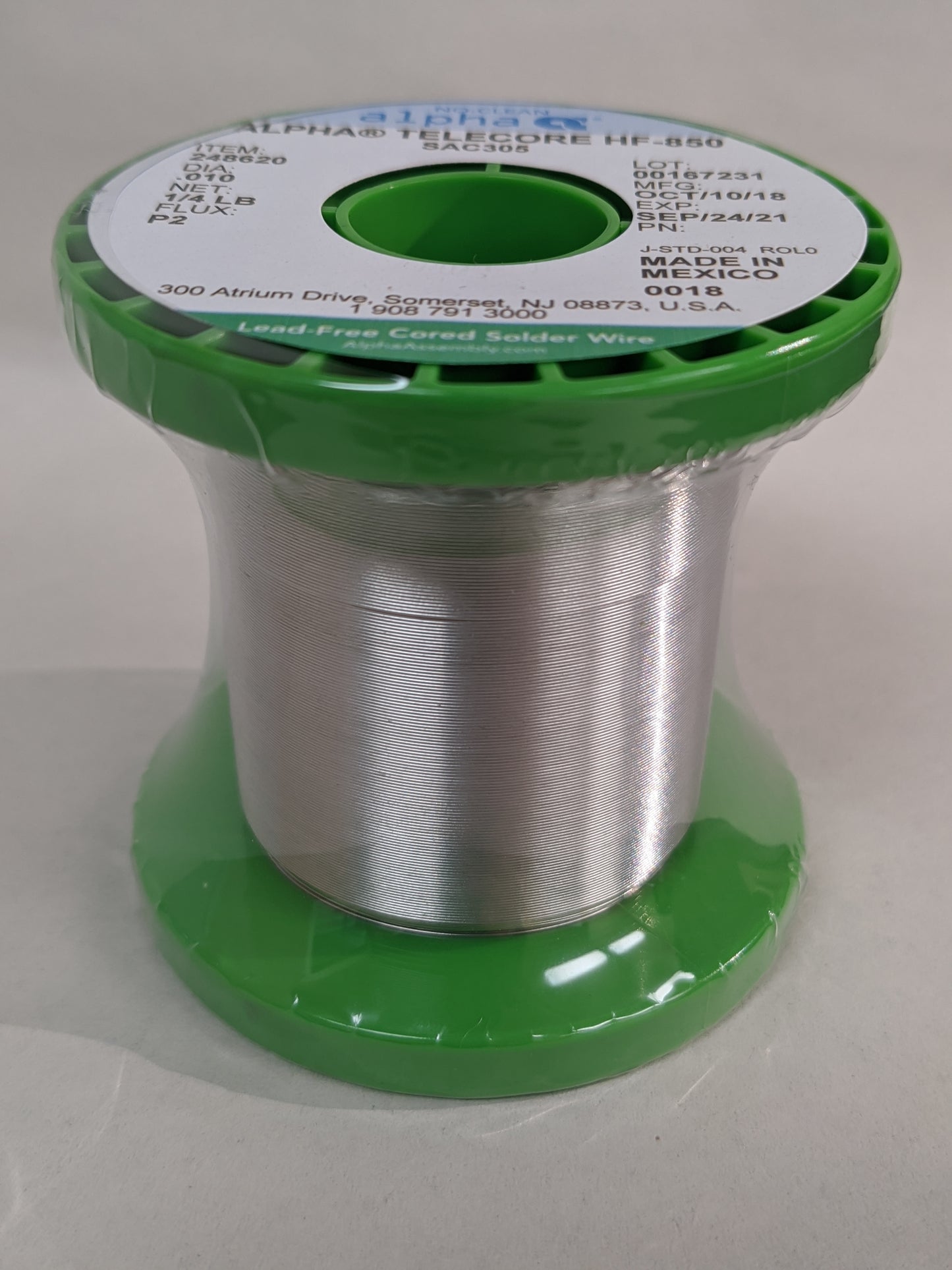 Alpha 248620, SAC305 Lead-Free, Telecore HF-850 No-Clean .010" Diameter Solder Wire, 1/4-lb. Spool