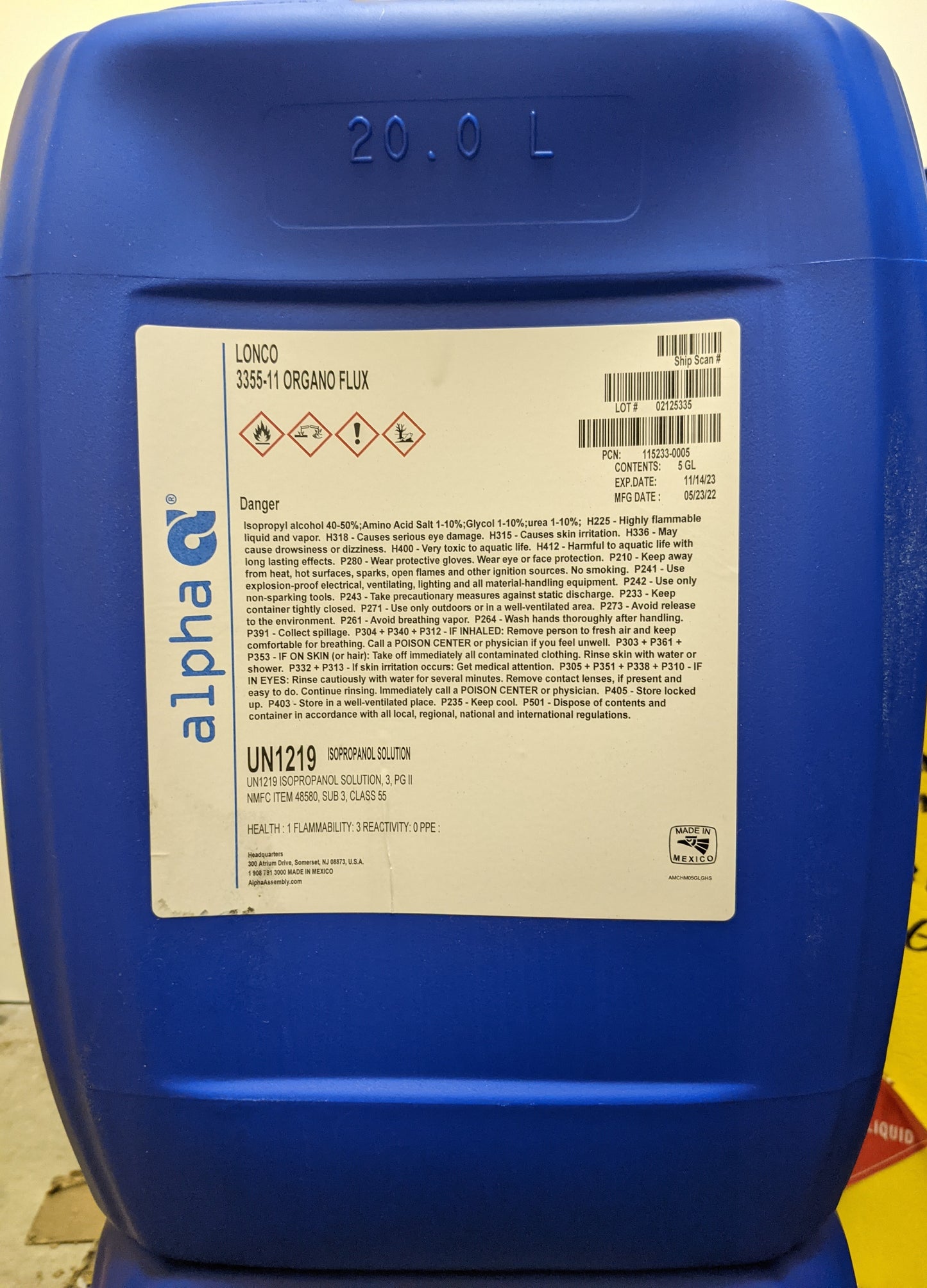 Alpha 115233-0005, 3355-11 Organo-Flux Water-Soluble Soldering Flux - 5 Gal Pail