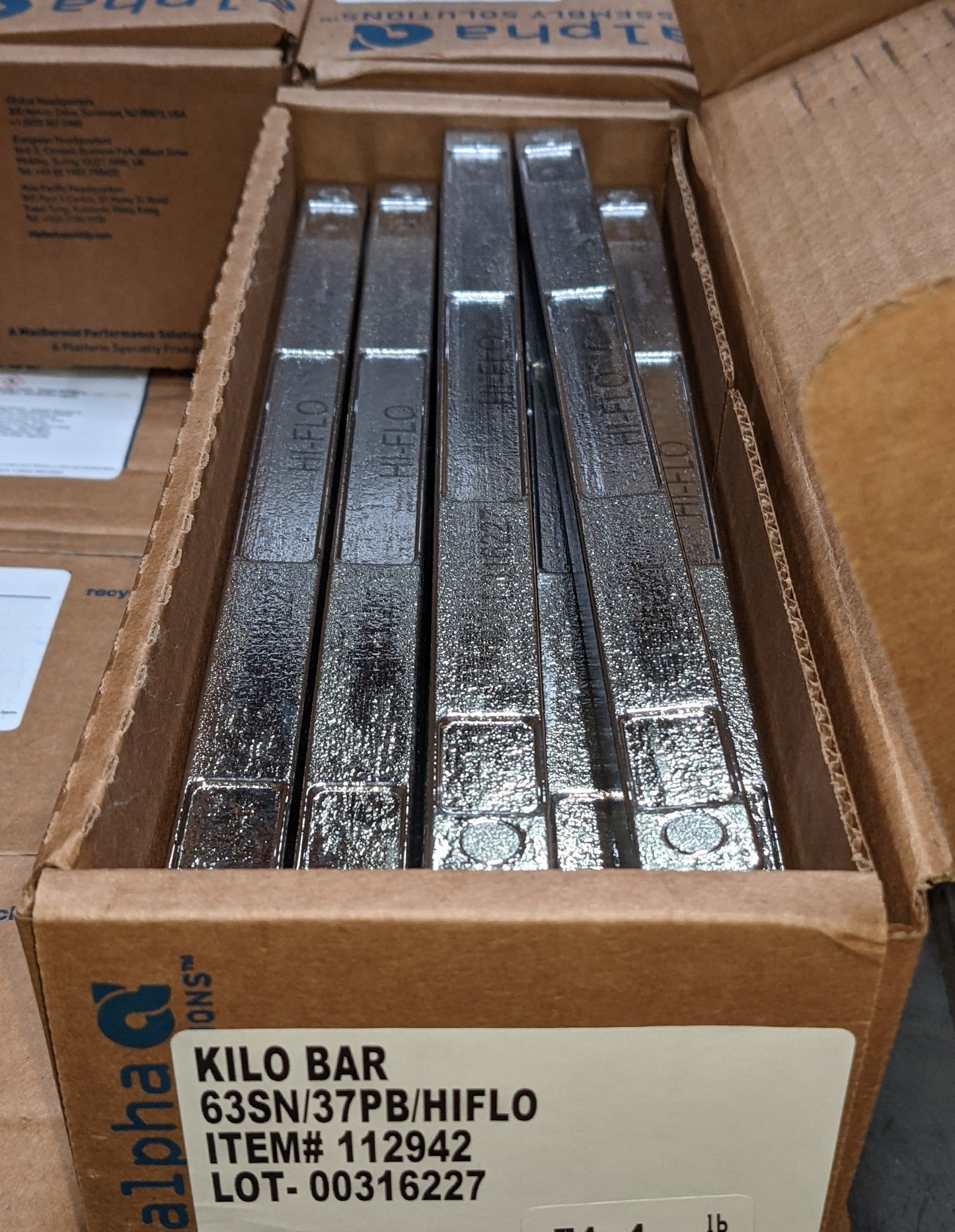 Alpha Sn63/Pb37 Tin/Lead "HI-FLO" Wave Solder Bar, 50 LB Case