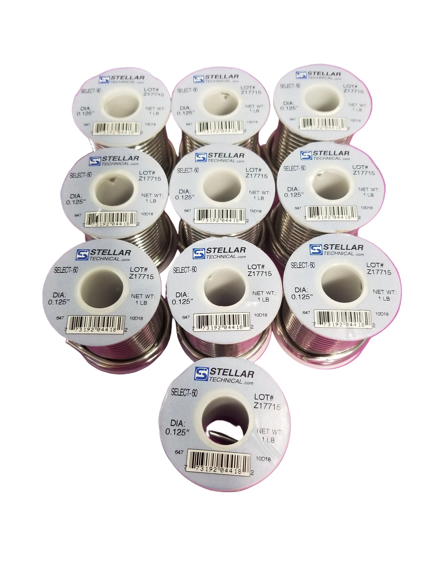 60/40 Select .125" Diameter Premium Solid Solder Wire, 10-Pack of 1-lb. Spools