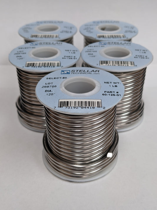 60/40 Select .125" Diameter Premium Solid Solder Wire, 5-Pack of 1-lb. Spools