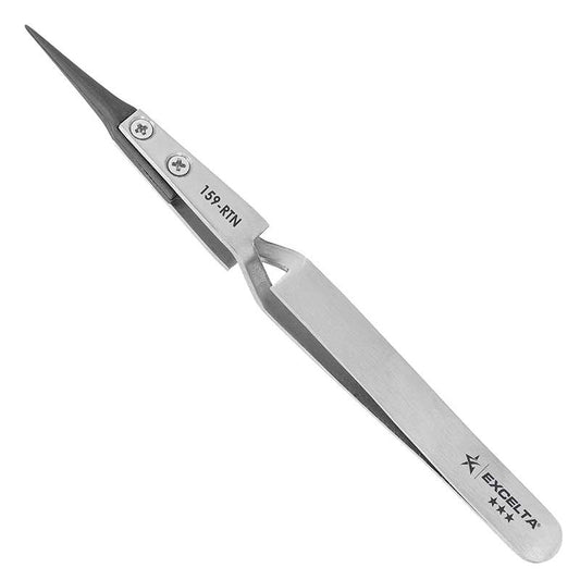 EXCELTA - 159-RTN, Tweezers, Replaceable Carbon Fiber 0.012"x0.011" Tip, Cross Action, 5" OAL