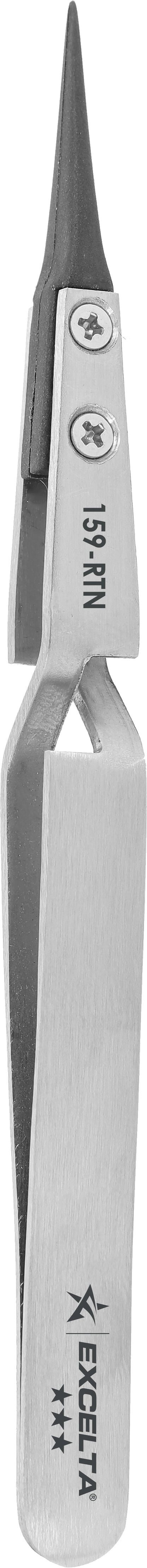 EXCELTA - 159-RTN, Tweezers, Replaceable Carbon Fiber 0.012"x0.011" Tip, Cross Action, 5" OAL