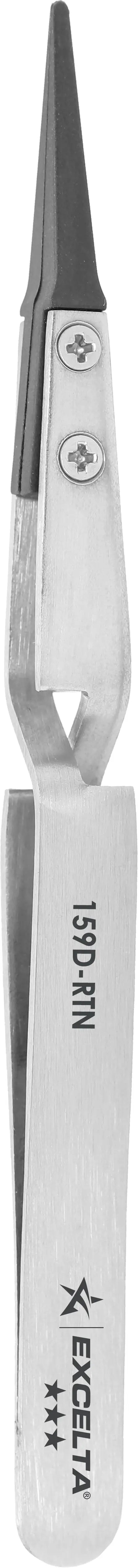 EXCELTA - 159D-RTN, Tweezers, Replaceable Carbon Fiber 0.06"x0.015" Tip, Cross Action, 5" OAL