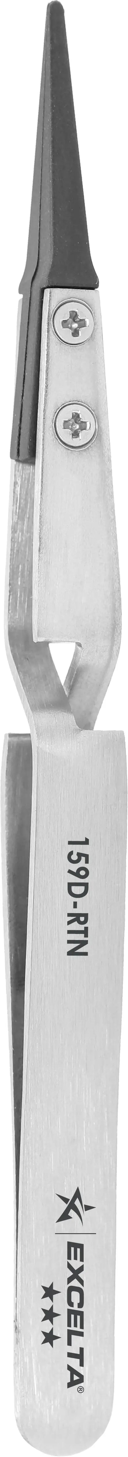 EXCELTA - 159D-RTN, Tweezers, Replaceable Carbon Fiber 0.06"x0.015" Tip, Cross Action, 5" OAL