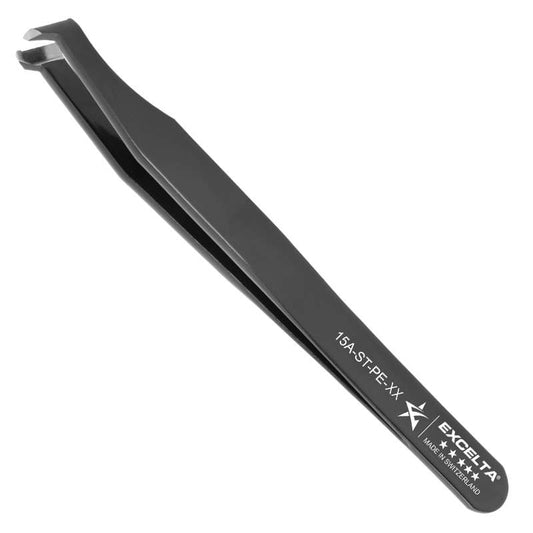 EXCELTA, 15A-ST-PE-36M Tweezers, Stripping 36 AWG, Angulated, Carbon Steel, Magnet Wire, 4.5" OAL