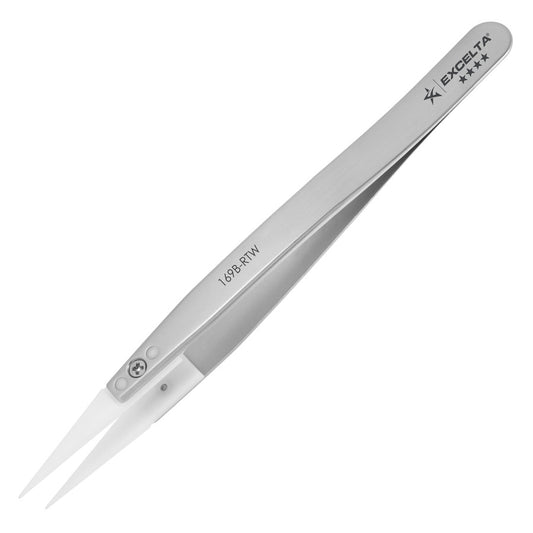 Excelta 169B-RTW Tweezers, 0.040" Wide Replaceable Tip, Straight, Acetal Tips, 5" OAL