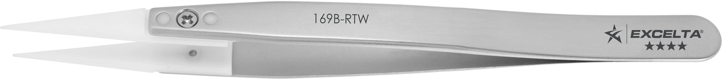 Excelta 169B-RTW Tweezers, 0.040" Wide Replaceable Tip, Straight, Acetal Tips, 5" OAL