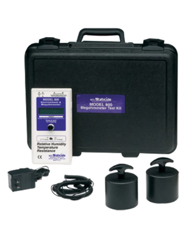Staticide® 800 Digital Megohmmeter - Fahrenheit - Includes tester, two 5-lb probes, 12V adapter, cables, case, and calibration certificate