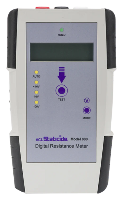 Staticide® 880 Precision Digital Megohmmeter - Includes meter, two 5-lb probes, 80" banana-to-banana shielded split cable and shielded ground cable, 9 volt battery, carrying case, and NIST-traceable calibration certificate