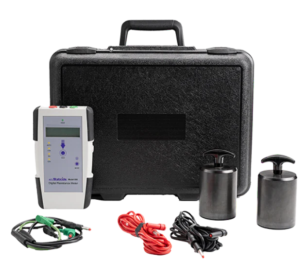 Staticide® 880 Precision Digital Megohmmeter - Includes meter, two 5-lb probes, 80" banana-to-banana shielded split cable and shielded ground cable, 9 volt battery, carrying case, and NIST-traceable calibration certificate