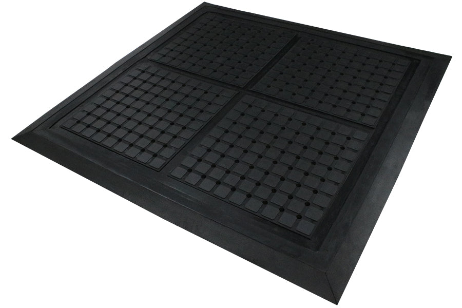 M+A Matting Hog Heaven Drainable Workstation Mat - 44" x 44" - 4415 Black Border, 4416 Yellow Stripe Border