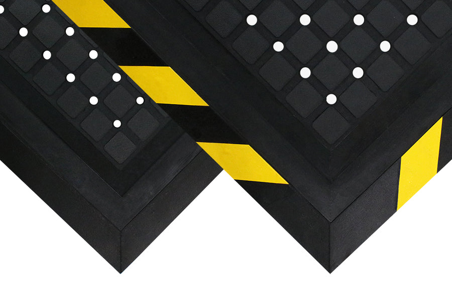 M+A Matting Hog Heaven Drainable Workstation Mat - 44" x 44" - 4415 Black Border, 4416 Yellow Stripe Border