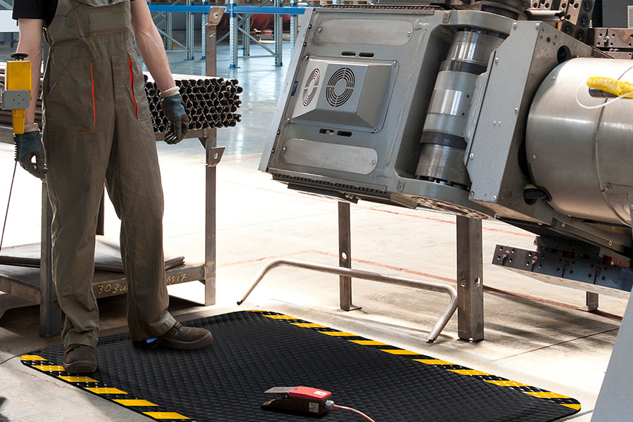 M+A Matting 4511 Electrically Conductive Indoor Mats with Snap & Ground Wire 5/8" Thick with Yellow Stripe Border