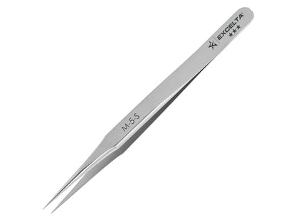 EXCELTA - M-5-S, Tweezers, Mini Straight, Tapered Ultra Fine Point, SS, 2.75" OAL, Mini Series