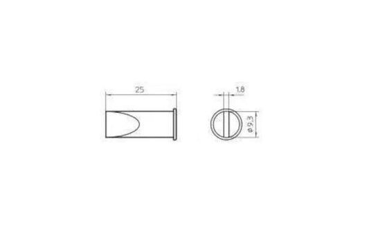 Weller LHT F soldering tip T0054445099, chisel 9.3 x 1.8 mm (Weller product drawing)