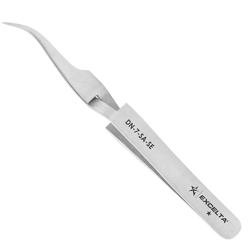 EXCELTA - DN-7-SA-SE, Tweezers, Curved Fine Point, Reverse Action, Anti-Mag. SS, 4.5" OAL