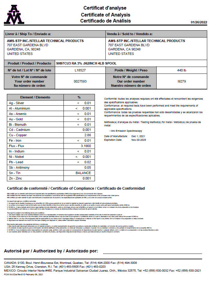 Elemental Solder Analysis - Lab Test on Lead-Free Alloys