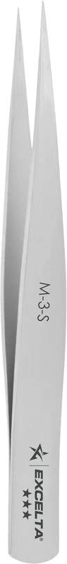 EXCELTA - M-3-S, Tweezers, Mini Straight, Very Fine Point, SS, 2.75" OAL, Mini Series