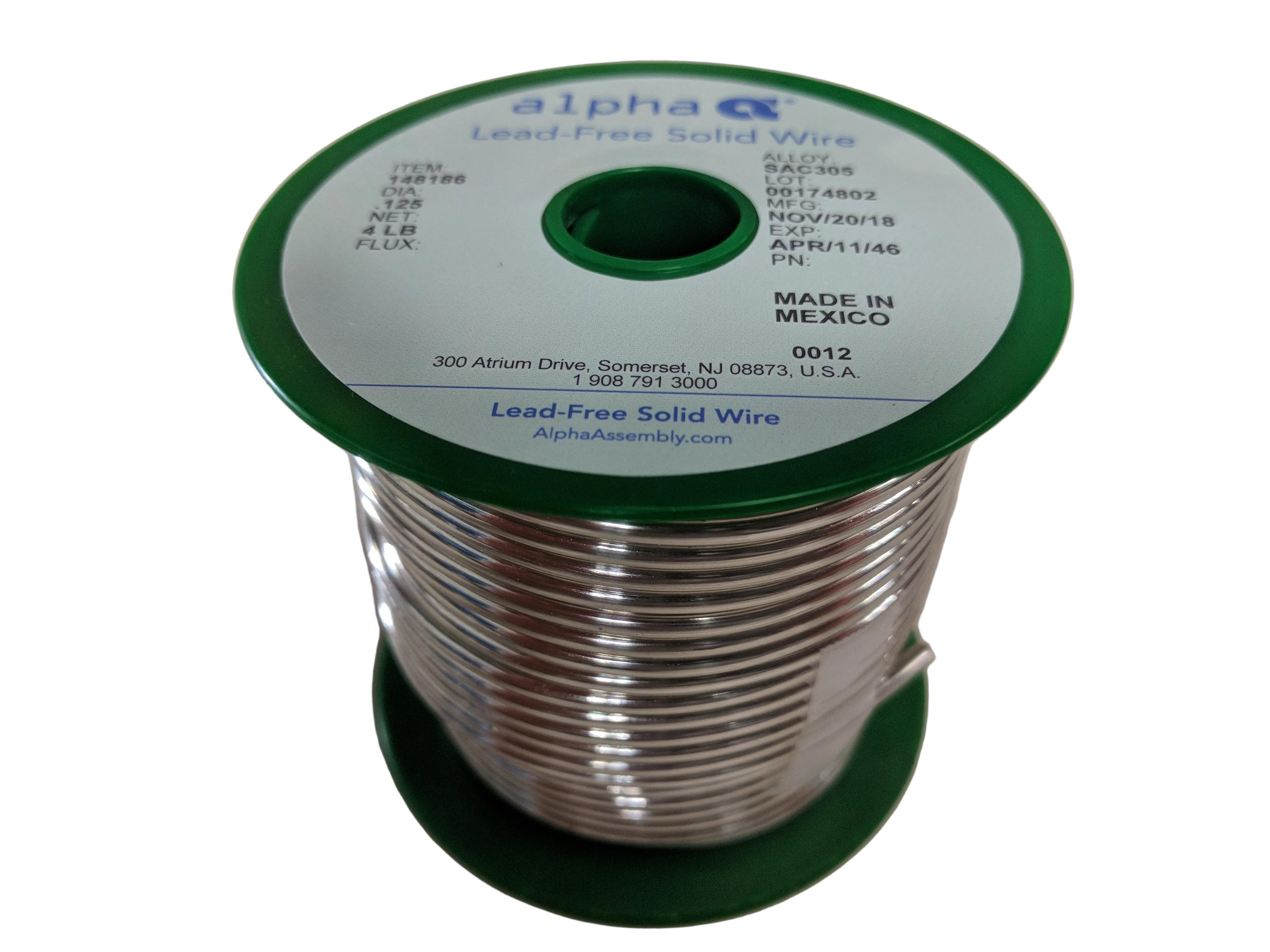 Alpha SAC305 Solid Solder Wire - Lead-Free, 0.125