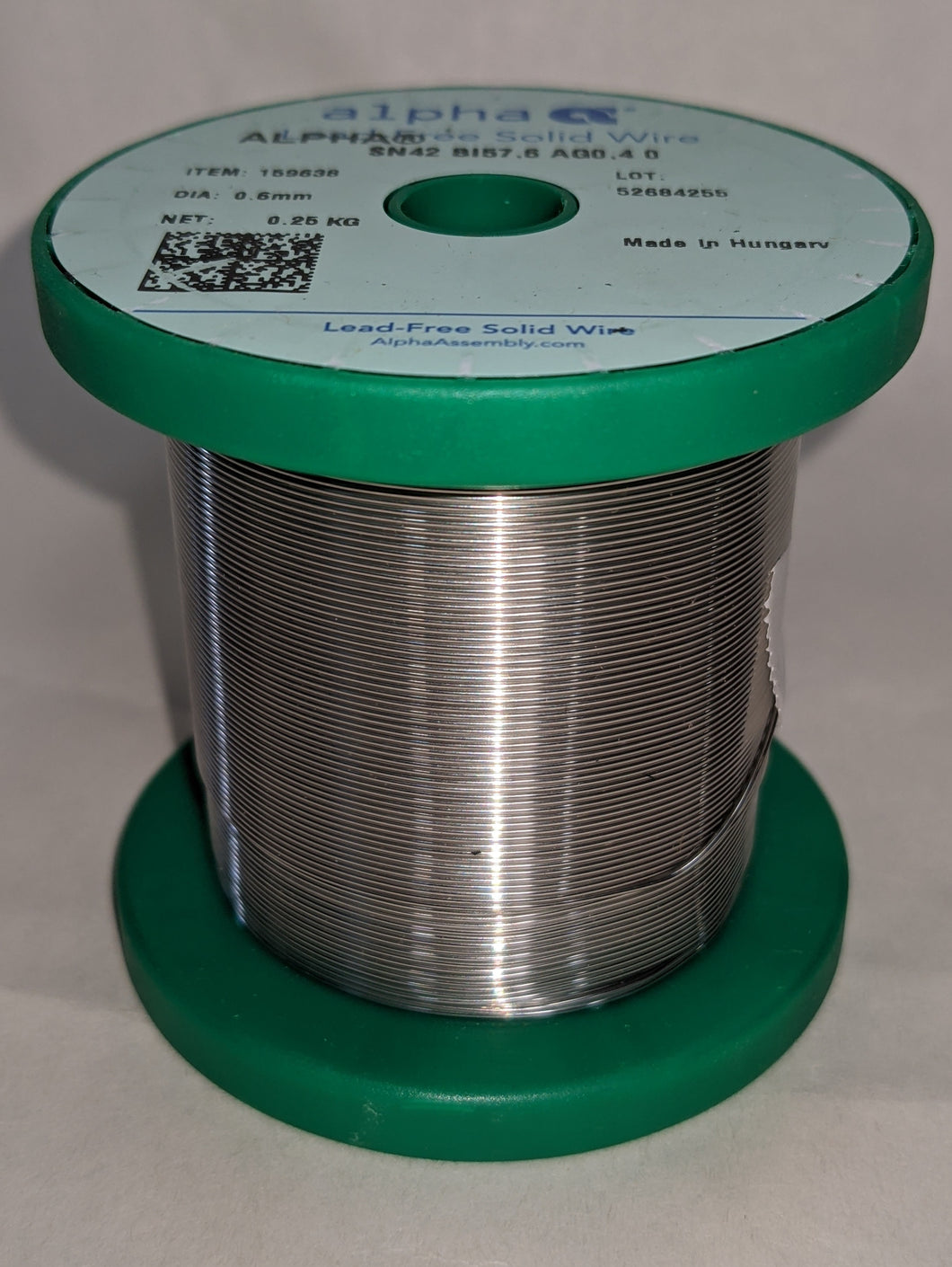 Alpha SnBiAg Low Temp Solder Wire, .024 inch Diameter, 0.55 lb Spool, Solid Core