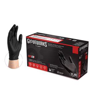 Ammex GlovePlus Black Nitrile Industrial Disposable Gloves, Powder-Free, 5 Mil, Medium, Box of 100