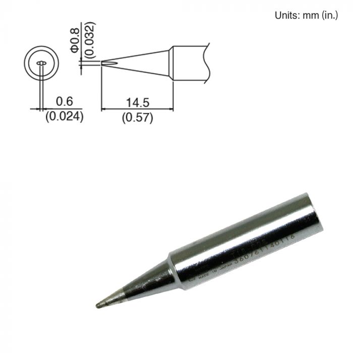 Hakko Tip T18-D08 Soldering Tip, Chisel 0.8mm