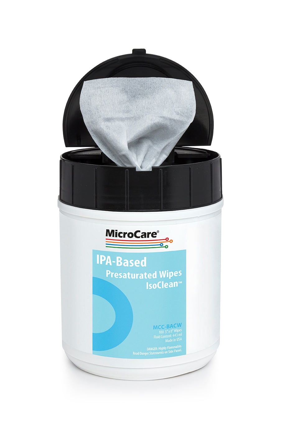 MicroCare MCC-BACW IsoClean Hi-Purity 99% Isopropyl Alcohol Cleaning Wipes, Tub of 100, 8" x 5" Wipes