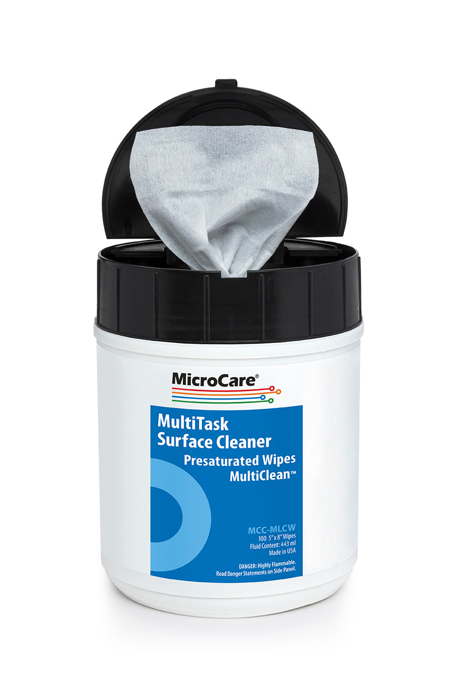 MicroCare MCC-MLCW 70% Isopropyl Alcohol Disinfecting Wipes with MultiClean, Tub of 100 Wipes
