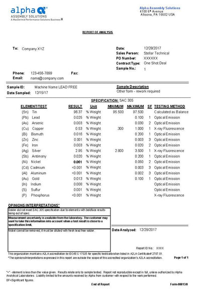 Solder Analysis - Lab Test on Lead-Free Alloys